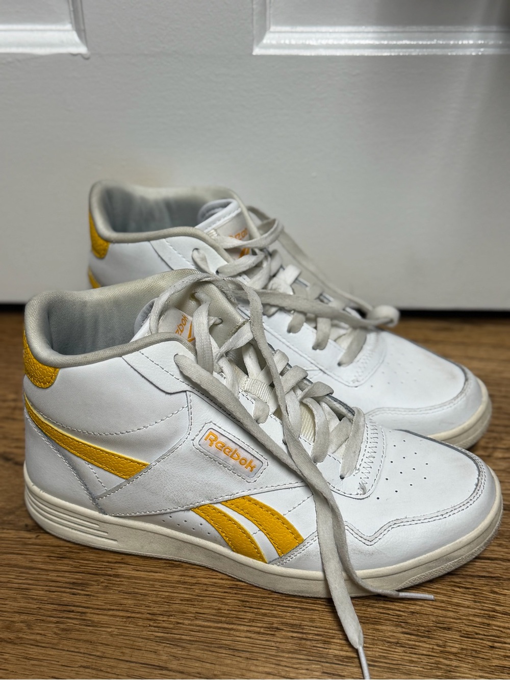 Reebok White & Yellow Kids High-Top Sneakers